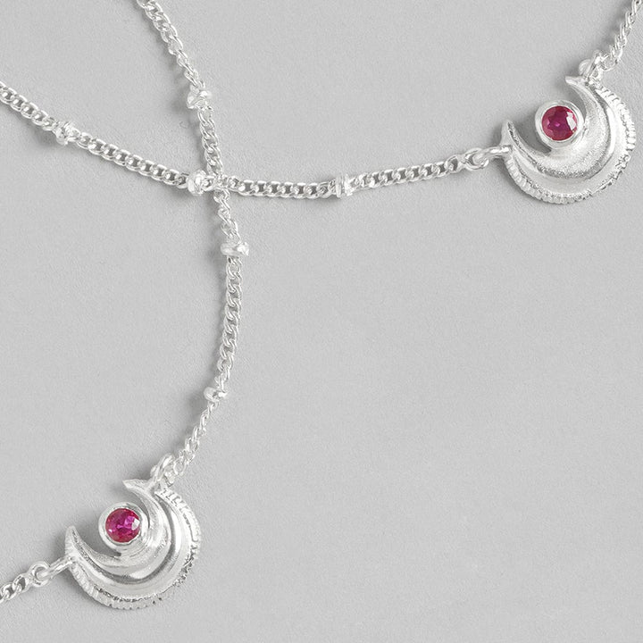 Pink stone Silver Anklet