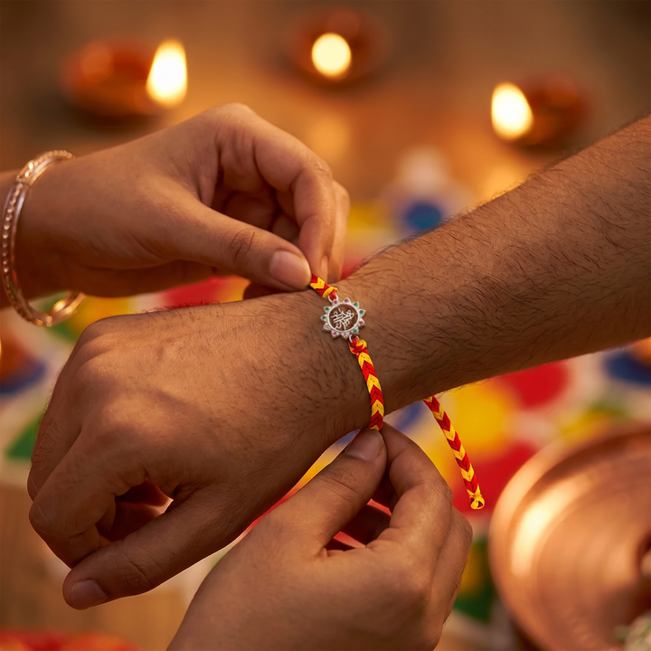 Pure 92.5 Silver Shri Sai Rakhi with Chandan Tilak Set