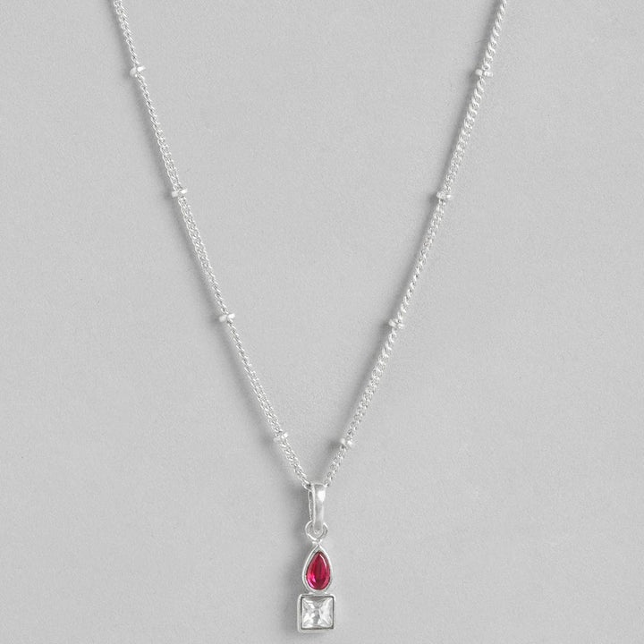 92.5 Silver Cubic red Drop Stud Necklace