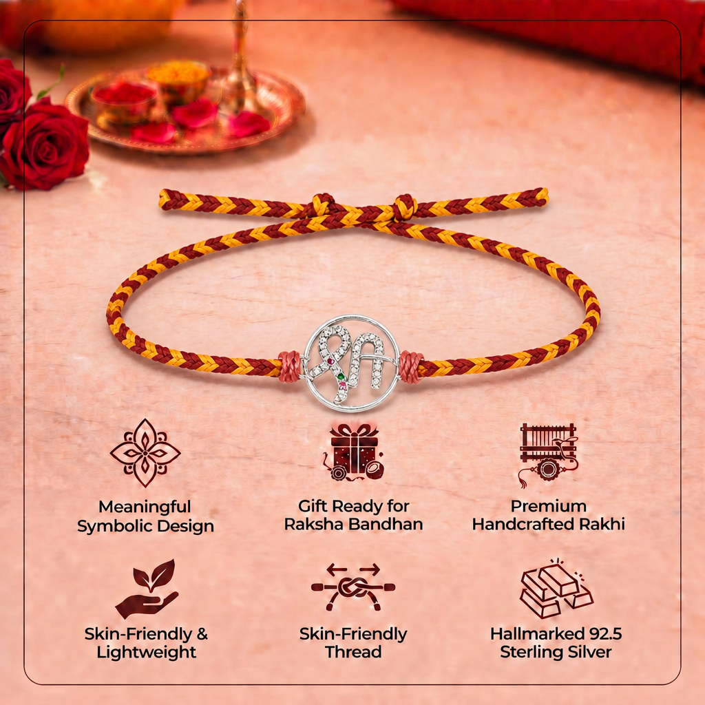 Pure 92.5 Silver Shri Rakhi with Chandan Tilak Set