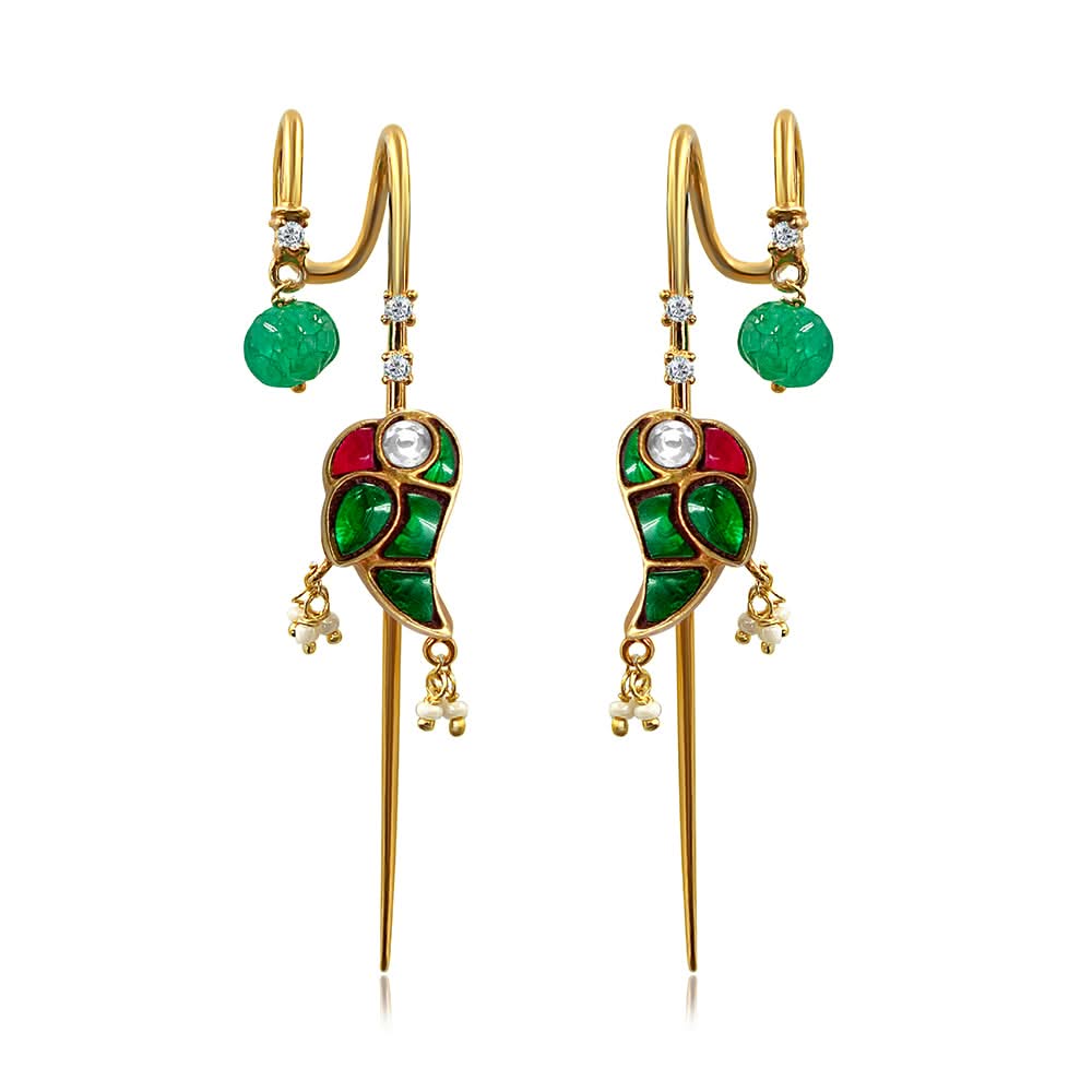 Mithu Emerald Drop 24k Gold Plated Needle Earcuff Earrings