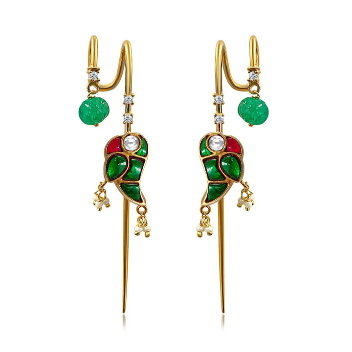 Mithu Emerald Drop 24k Gold Plated Needle Earcuff Earrings