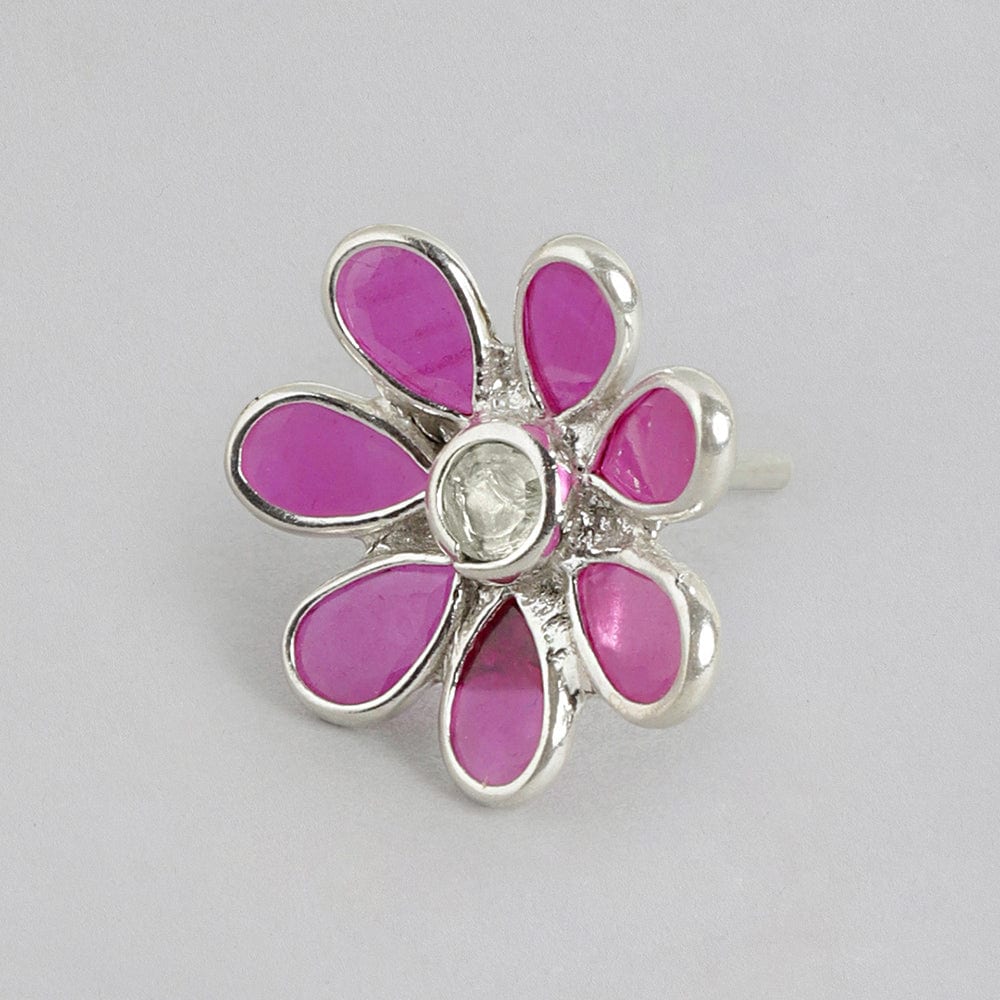 92.5 Silver Red Hydro Flower Stud Earrings