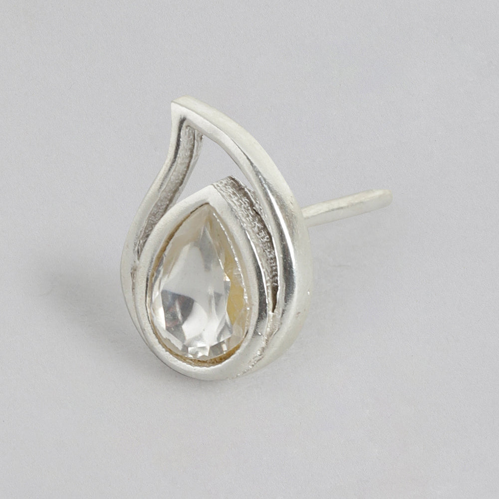 92.5 Silver White Kundan Drop Stud Earrings