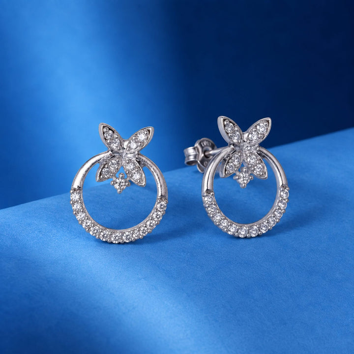 Silver 925 Luna Butterfly Halo Stud Earrings