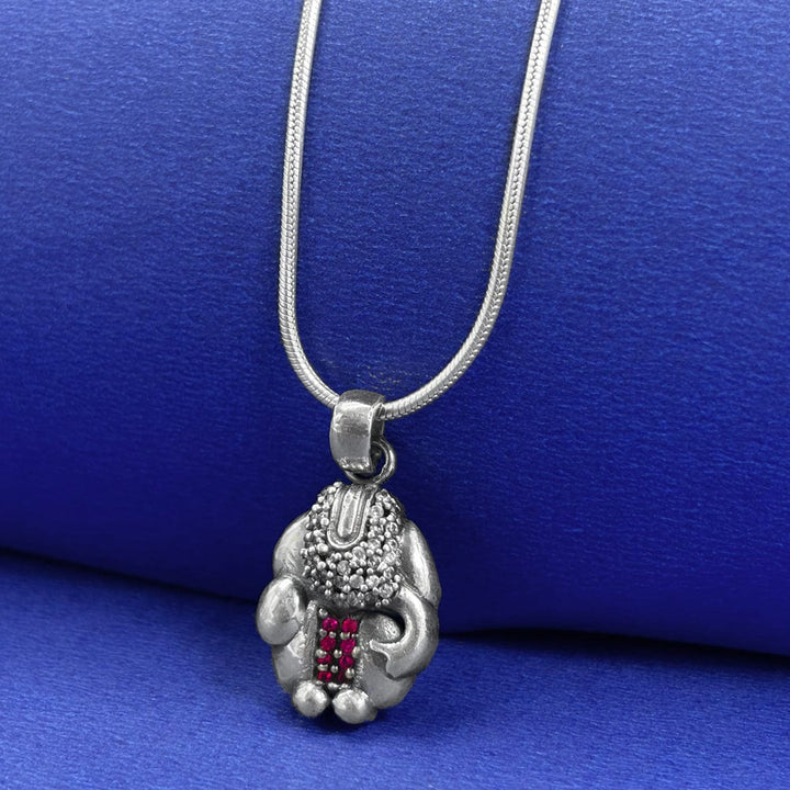 Silver Ganesha Zircon Pendant and Chain