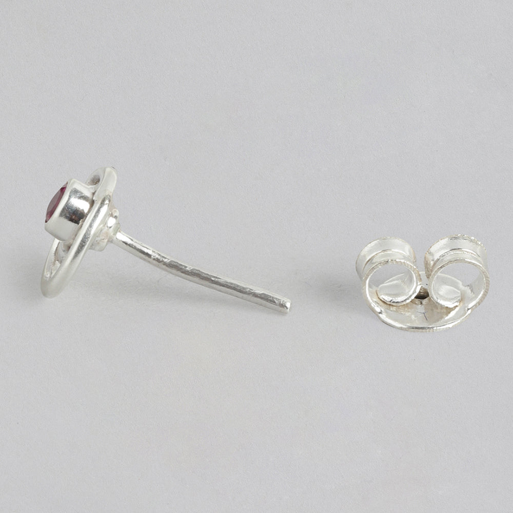 92.5 Silver Red Spiral Stud Earrings