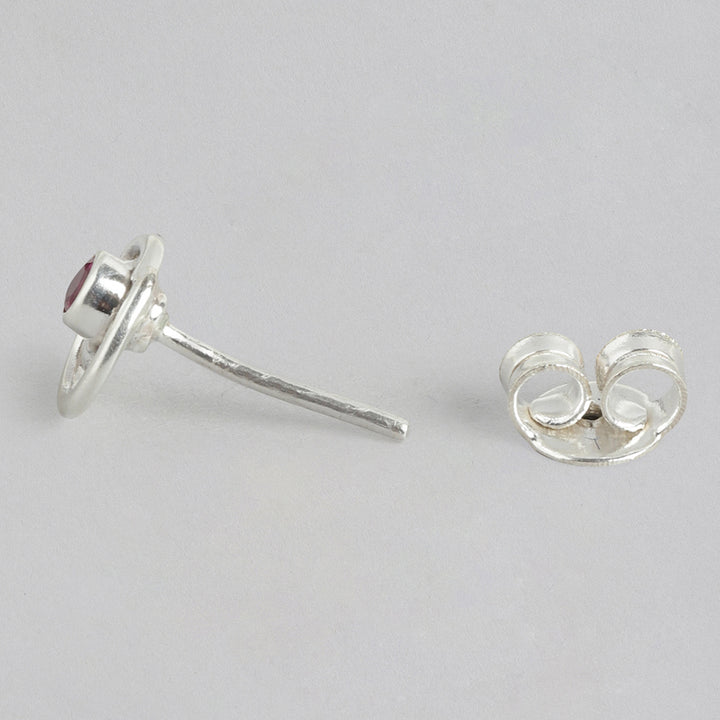 92.5 Silver Red Spiral Stud Earrings