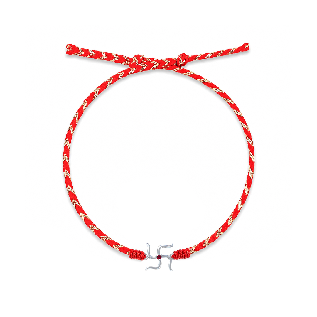 Pure 92.5 Swastik Silver Rakhi with Chandan Tilak Set