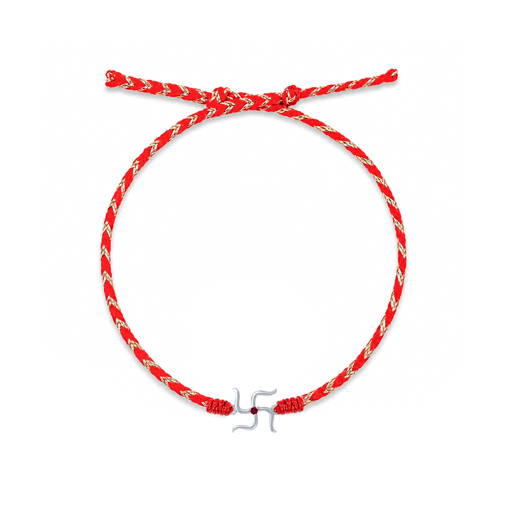 Pure 92.5 Swastik Silver Rakhi with Chandan Tilak Set