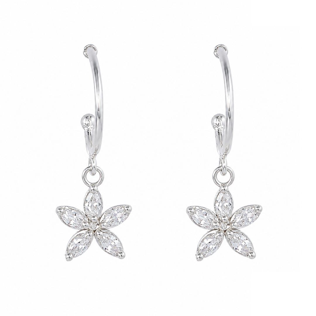 925 Sterling Silver Lightweight Floral Charm Hoop Earrings