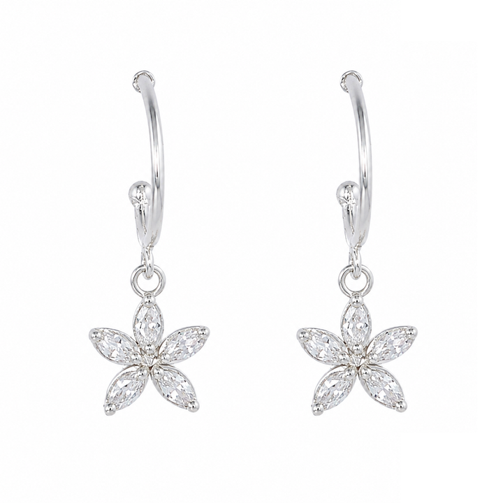 925 Sterling Silver Lightweight Floral Charm Hoop Earrings