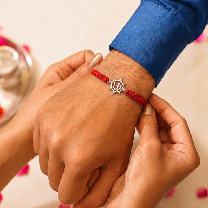 Unniyarcha 925 Pure Silver Om and Sun Rays Rakhi