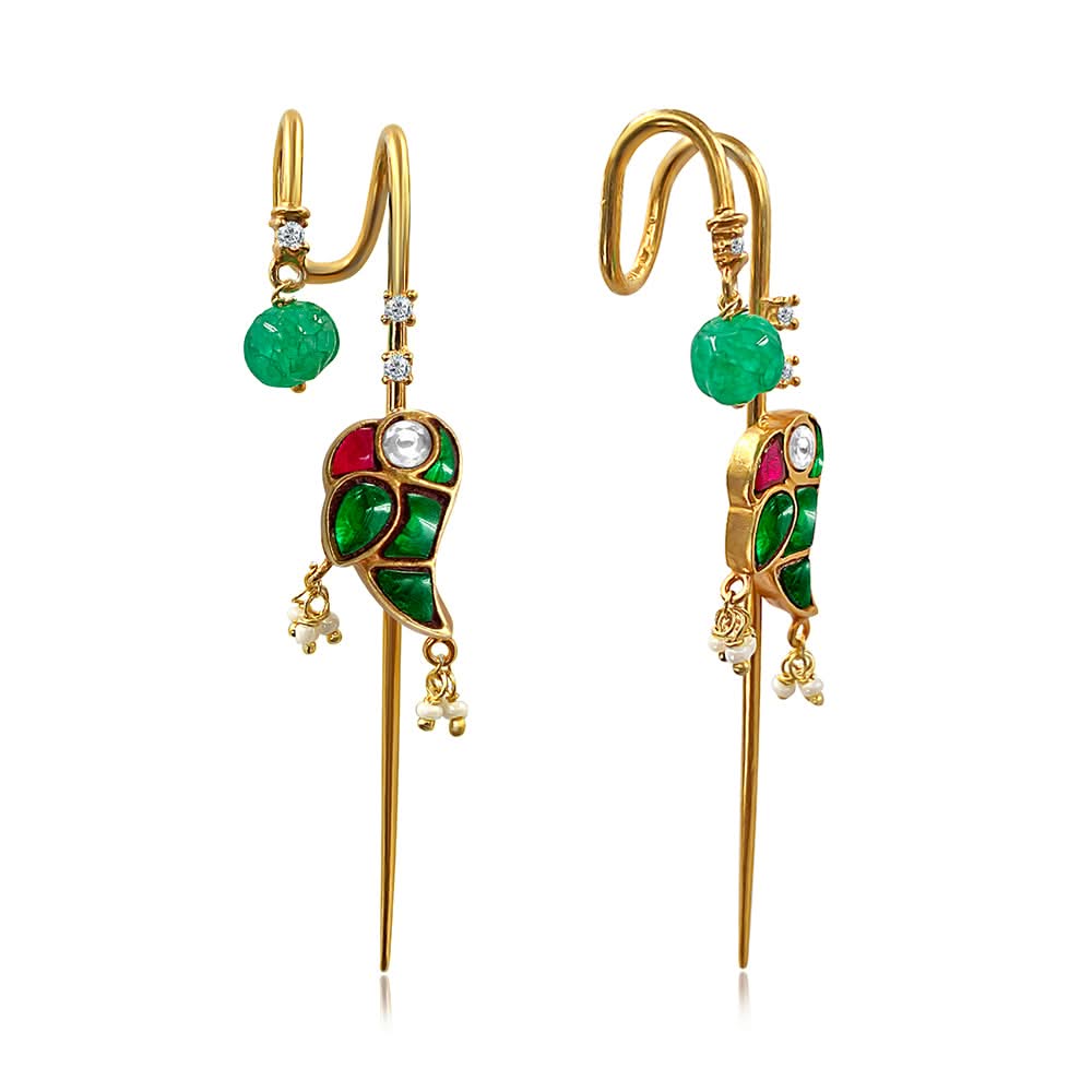 Mithu Emerald Drop 24k Gold Plated Needle Earcuff Earrings