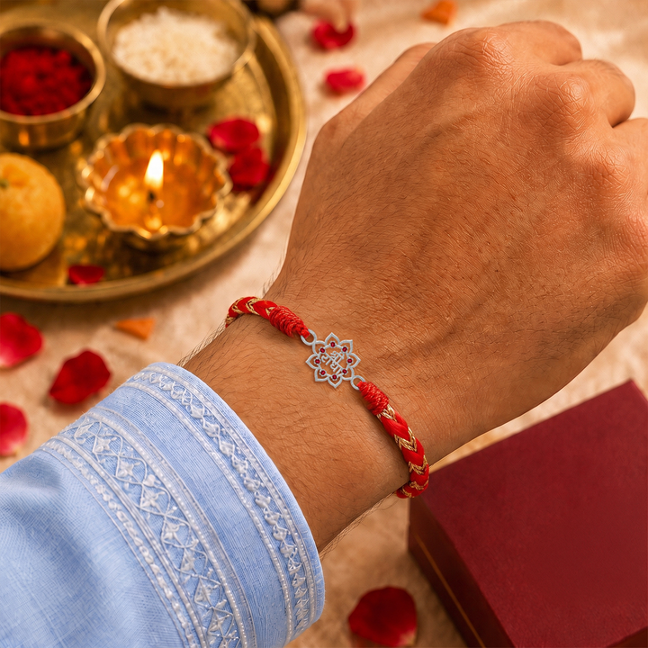 Unniyarcha 925 Pure Silver Shree Radha Rakhi with Chandan Tilak set