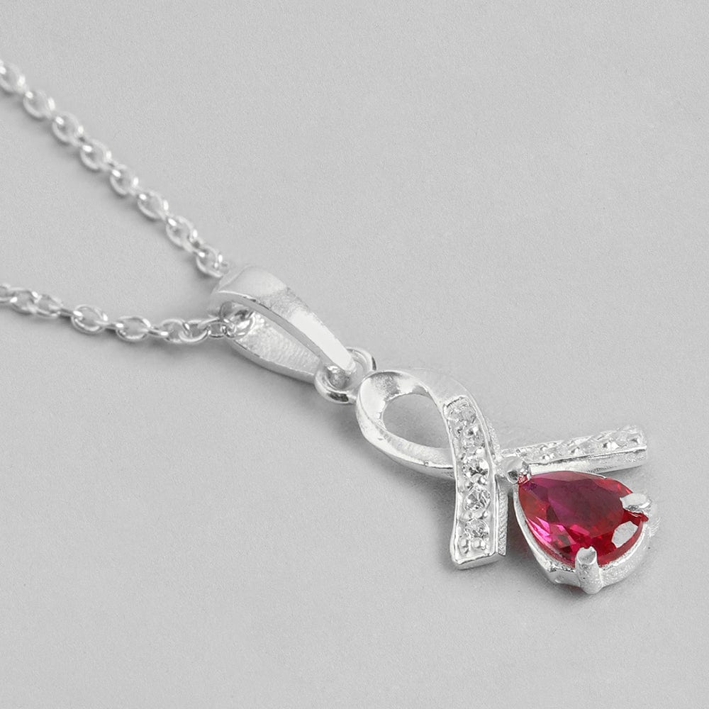 Silver Red Drop Stone Pendant And Chain