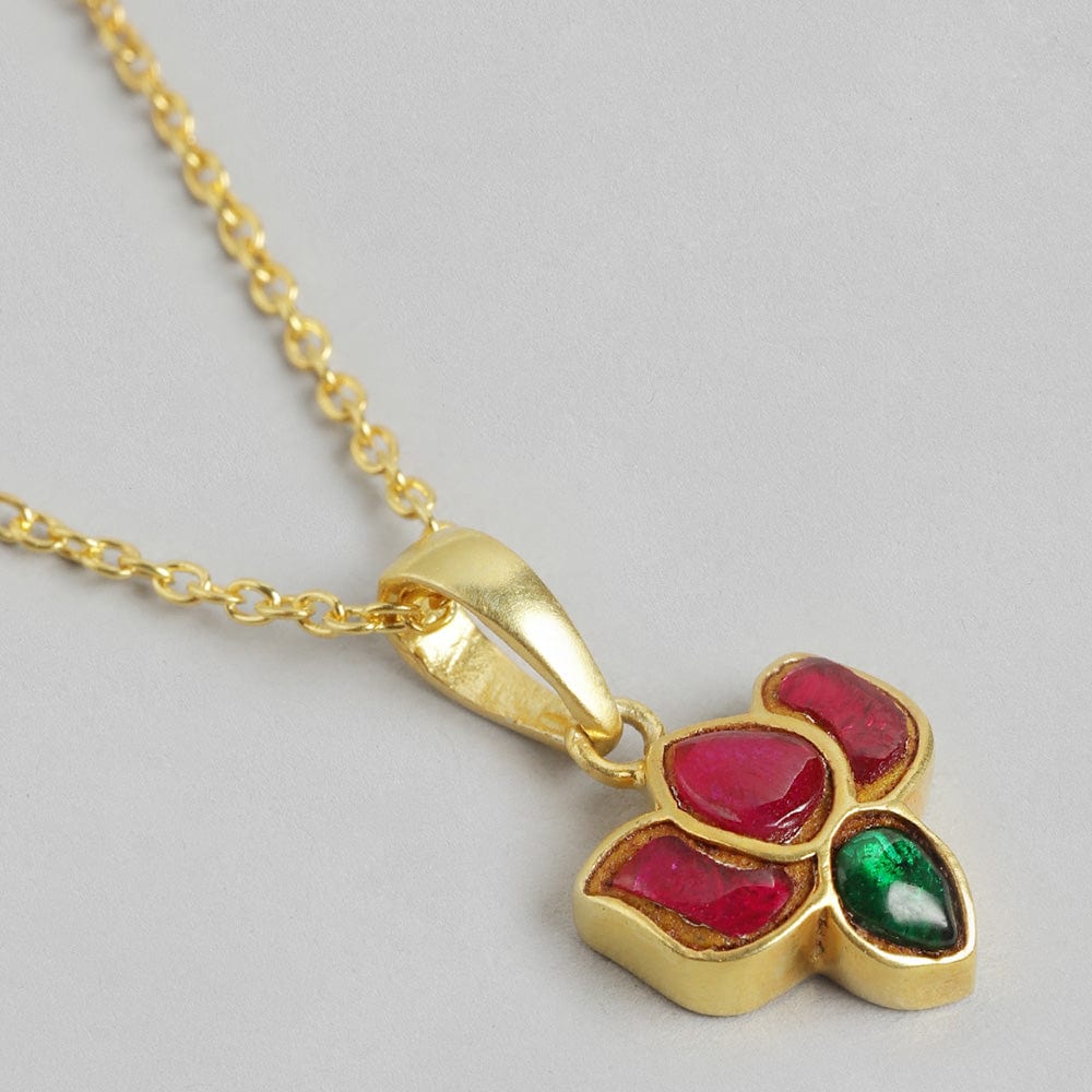 92.5 Silver Crimpson Kundan Lotus Necklace