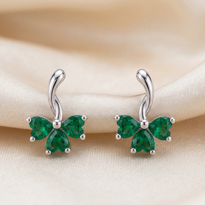 92.5 Silver 3 Clover Leaf Emerald Studs