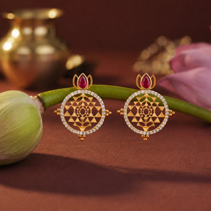 Unniyarcha 925 Silver Gold-Plated Shree Yantra Earrings