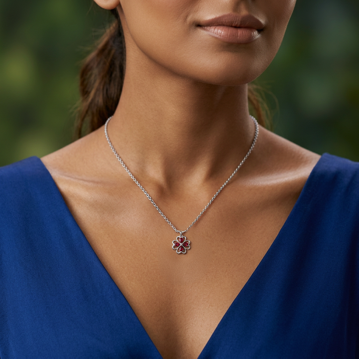 92.5 Silver Floral Crimson Pendant