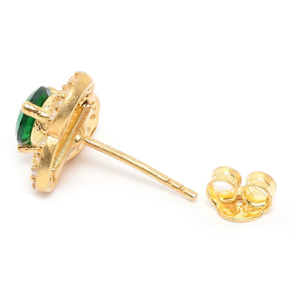 Gold Plated Green Stone Silver Earring