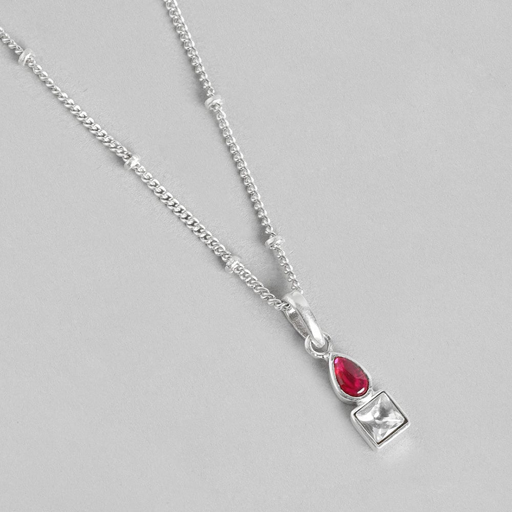 92.5 Silver Cubic red Drop Stud Necklace