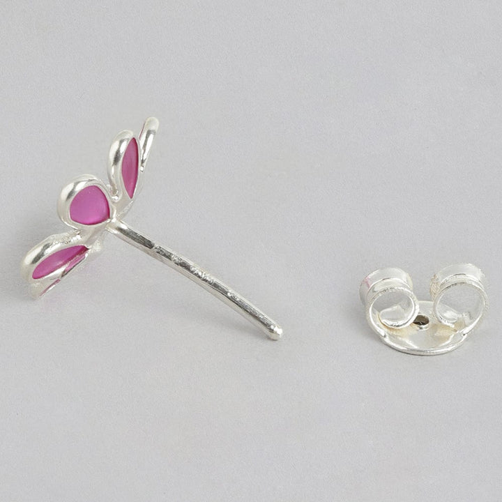 92.5 Silver Red Hydro Flower Stud Earrings