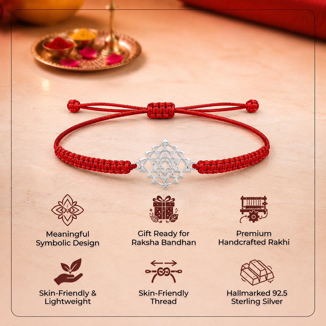 Unniyarcha 925 pure silver Laxmi Yantra Rakhi with Chandan Tilak set