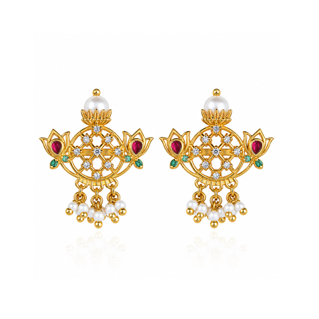 Silver 925 Kamal Kalasham Pearl Drop Earrings
