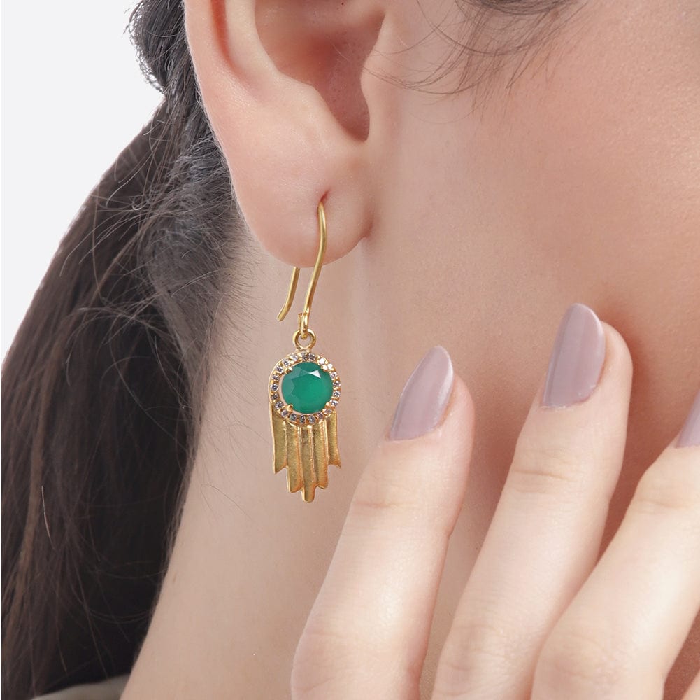 92.5 Silver Green Hamsa Earrings