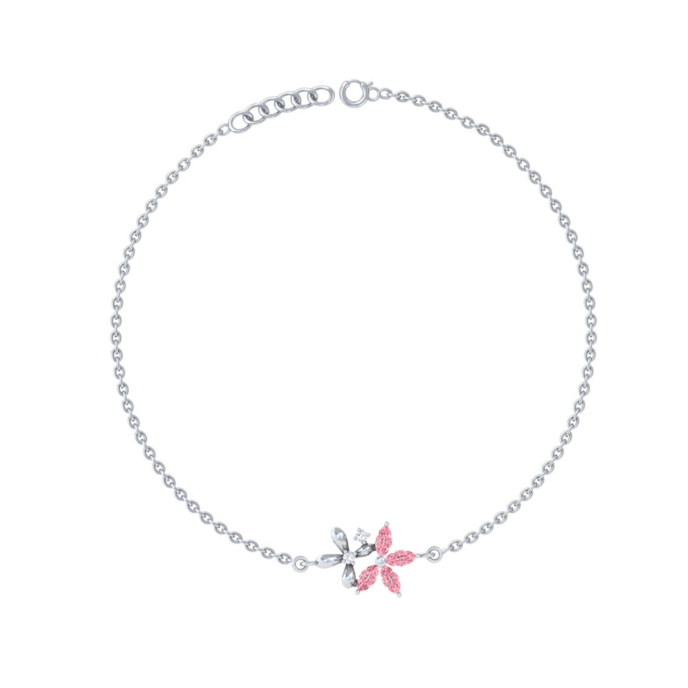 925 Sterling Silver Pink Floral Bracelet