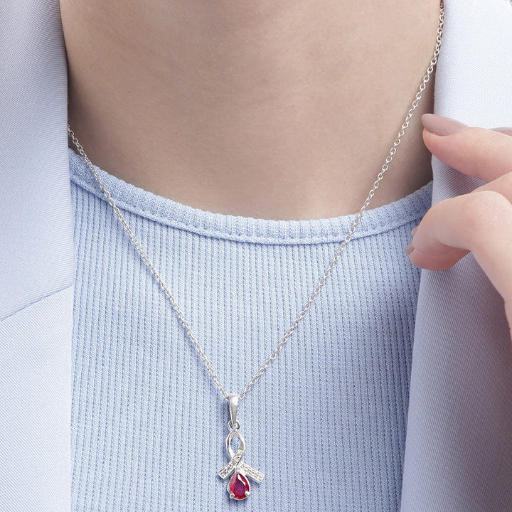 Silver Red Drop Stone Pendant And Chain