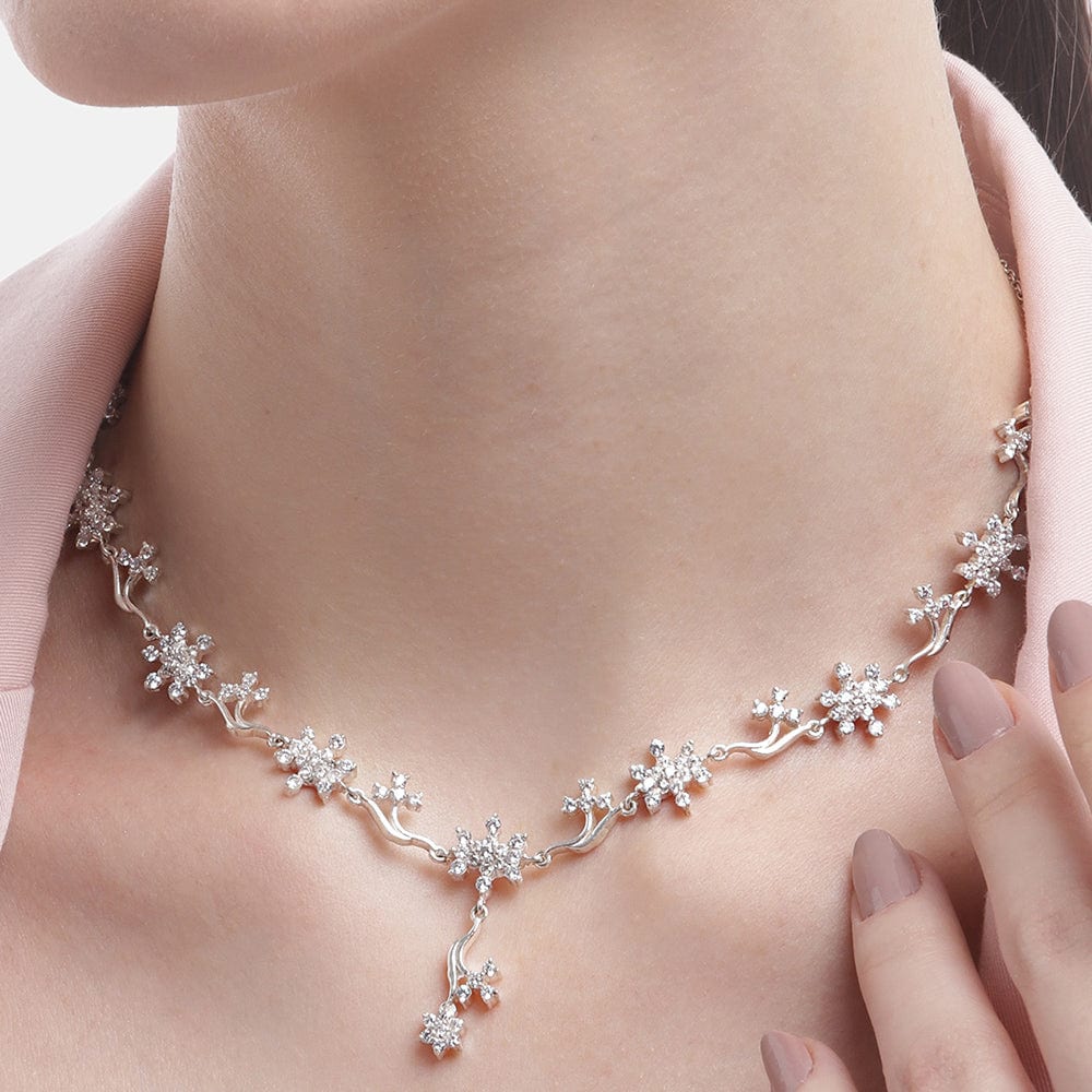 Silver White Flower Necklace