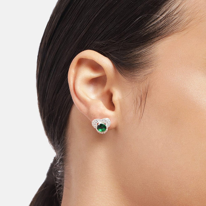 Silver Green Stone Earring