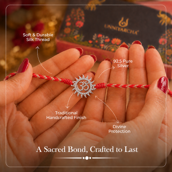 Pure 92.5 Traditional Om Silver Rakhi with Chandan Tilak Set