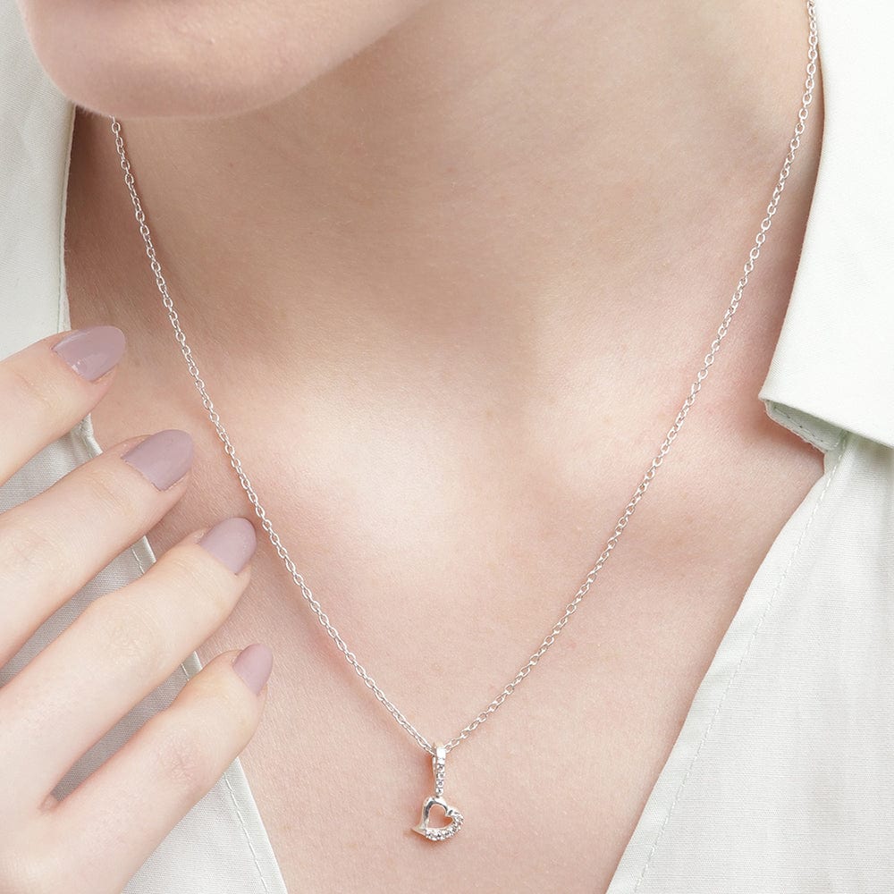 Silver Zircon Heart Necklace