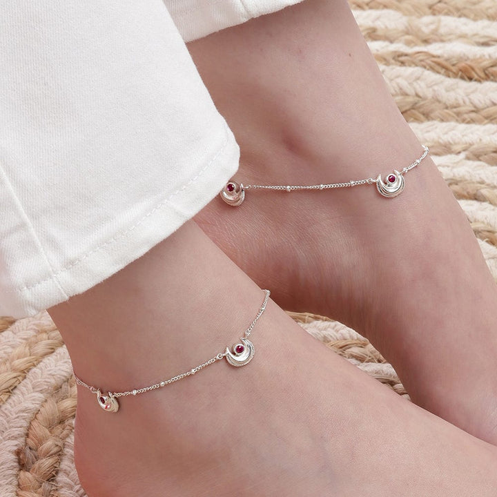 Pink stone Silver Anklet