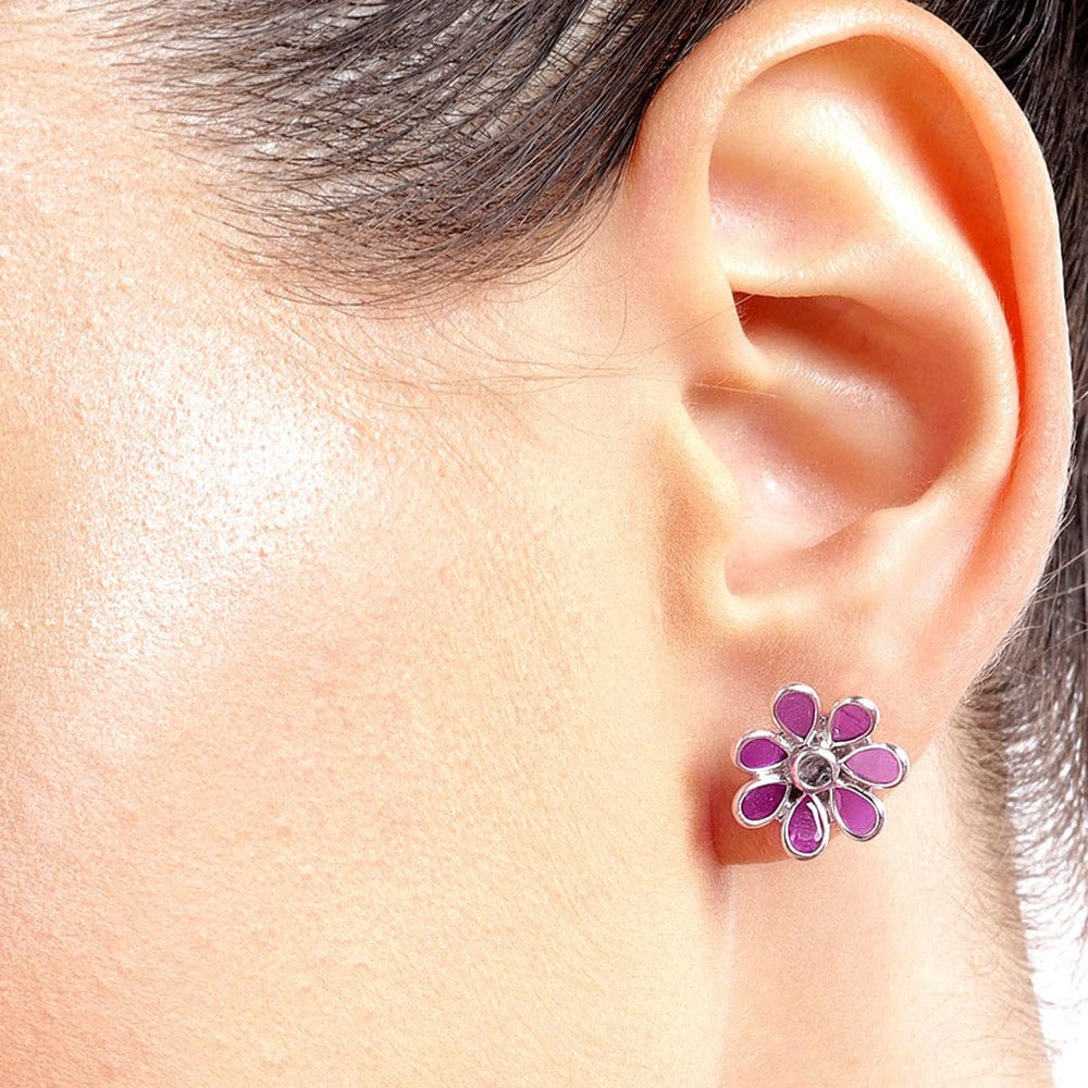 92.5 Silver Red Hydro Flower Stud Earrings