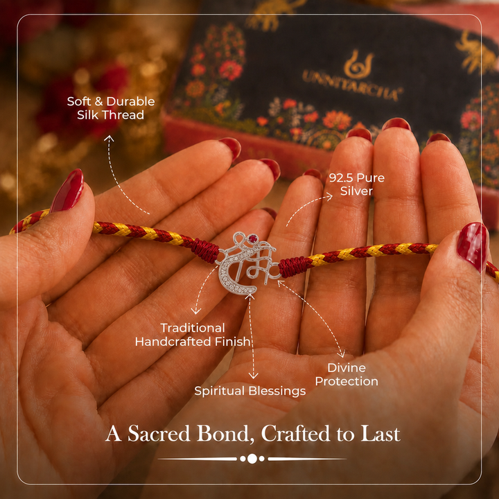 Shree Ram Pure 925 Silver Thread Rakhi with Chandan Tilak set
