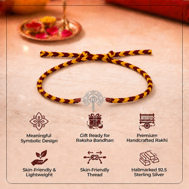 Unniyarcha 925 Silver Ram and Hanuman Gada Rakhi with Chandan Tilak set
