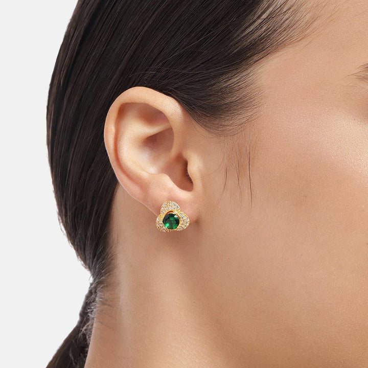 Gold Plated Green Stone Silver Earring