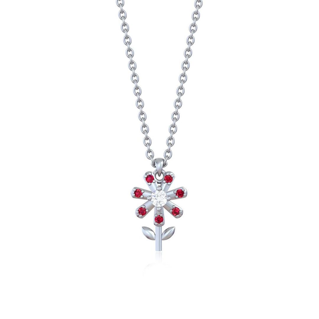 Pure Silver 24kt Gold Plated Ruby Flower Pendant Necklace