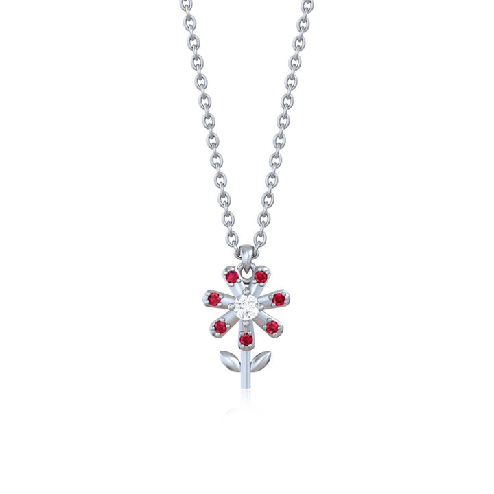 Pure Silver 24kt Gold Plated Ruby Flower Pendant Necklace