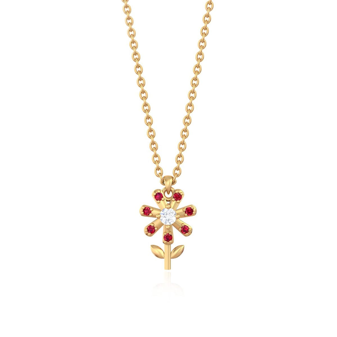 Pure Silver 24kt Gold Plated Ruby Flower Pendant Necklace