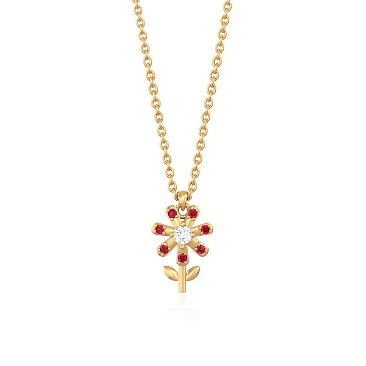 Pure Silver 24kt Gold Plated Ruby Flower Pendant Necklace