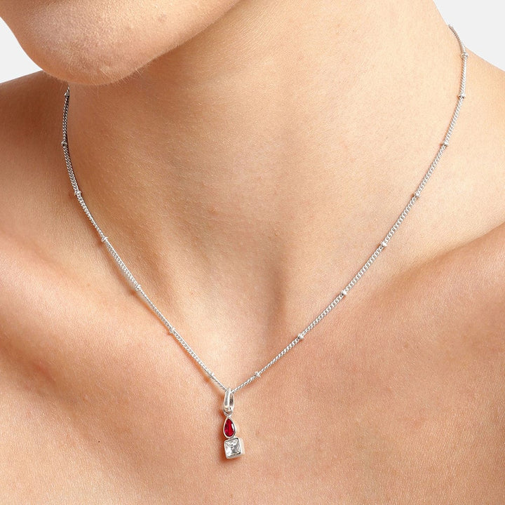 92.5 Silver Cubic red Drop Stud Necklace