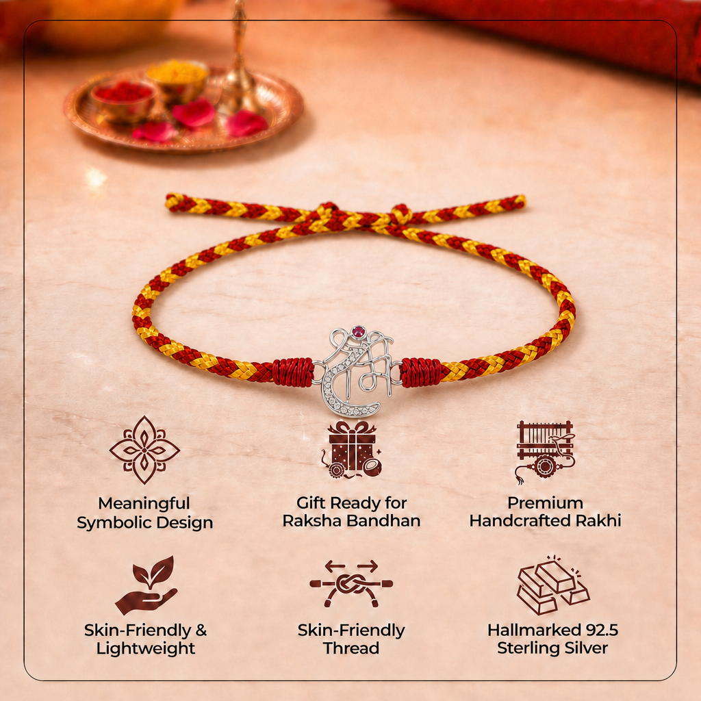 Shree Ram Pure 925 Silver Thread Rakhi with Chandan Tilak set