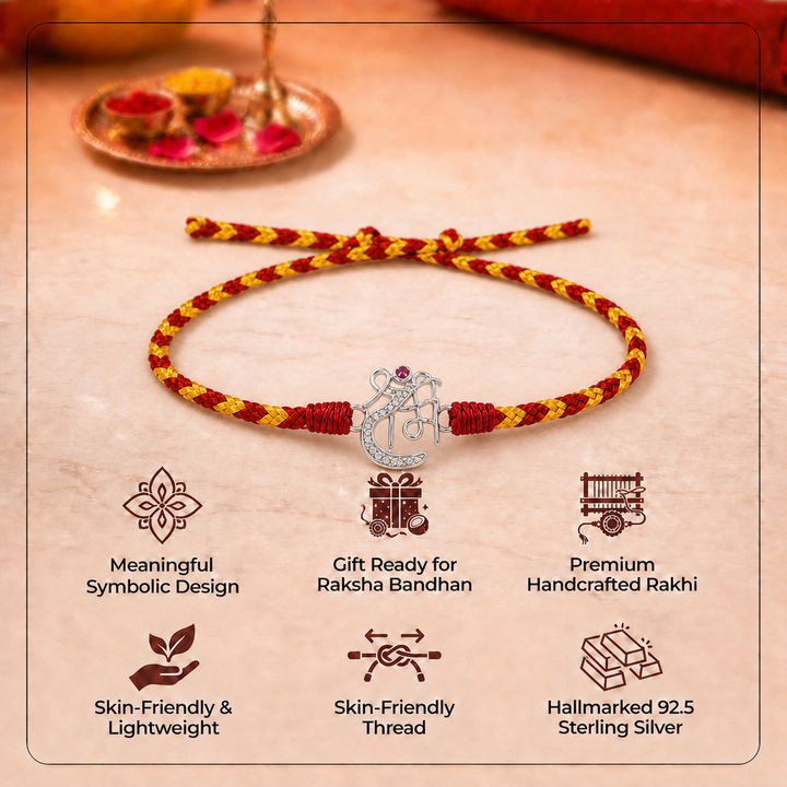 Shree Ram Pure 925 Silver Thread Rakhi with Chandan Tilak set