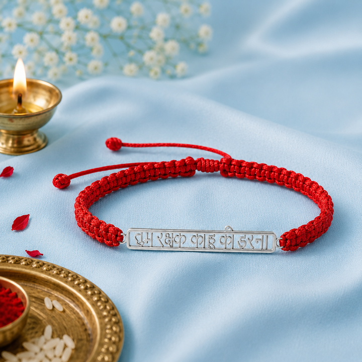 Silver 925 Silver Rakshak Bracelet with Chandan Tilak set