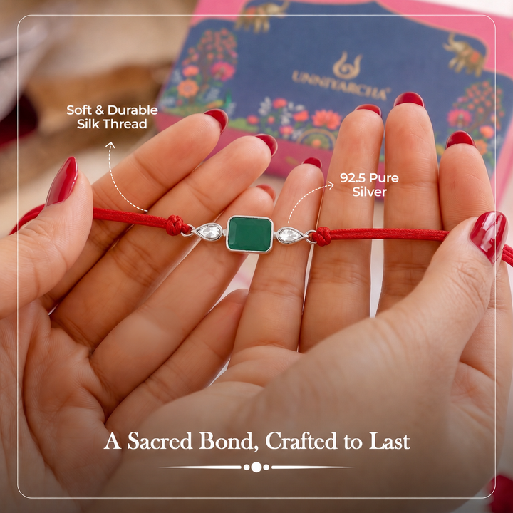 92.5 Rakhi WIth Green Onyx with Chandan Tilak Set